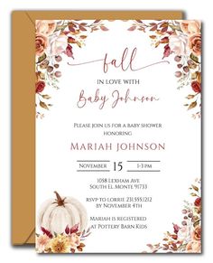 Fall in Love Baby Shower Invitations Fall Flowers Baby Shower Ideas, Baby Shower Girl Theme Fall, November Baby Shower Themes Girl, Boho Fall Baby Shower Ideas Girl, Fall Floral Baby Shower Ideas, Girl Baby Shower Themes Fall, Fall Themed Baby Shower Ideas For Girl