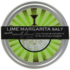 lime margarita salt in a tin on a white background