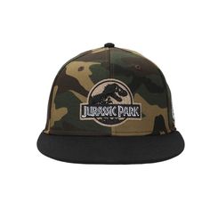 Experience the excitement of the jungle with this men’s camouflage Jurassic Park snapback hat. Adorned with the iconic movie logo, this hat combines rugged style with classic nostalgia. The black bill adds a sleek touch, while the adjustable snapback strap ensures a perfect fit. Made with durable polyester and featuring a moisture-wicking sweatband, this officially licensed hat is perfect for fans of the franchise. Hand wash in cold water and lay flat to dry to preserve the prehistoric design. Camouflage Snapback Baseball Cap For Streetwear, Camouflage Flat Bill Baseball Cap For Streetwear, Camouflage Snapback Hat For Streetwear, Camouflage Snapback Hat For Outdoor, Jurassic Park Logo, Movie Logo, Movie Series, Rugged Style, Sneaker Dress Shoes