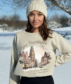 You'll love this Happy Holidays From Amersfoort, Netherlands sweatshirt! The soft, comfy material is made from a blend of cotton and polyester. There are no itchy side seems and it has a trendy, loose fit. The beautiful Florence cityscape art design on this winter holiday themed crewneck is super cute and makes a great early gift or around the holiday season! Please use the sizing guide for additional guidance on sizing! This Sweatshirt is a Unisex-style, so it has a smaller fit than men's sizin Amersfoort Netherlands, Amsterdam Christmas, Whale Gift, Crewneck Vintage, Digital Graphic Design, Christmas Sweaters For Women, Graphic Design Elements, Christmas Wish, Cityscape Art