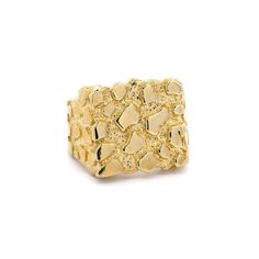 Indulge in luxury with our nugget square shaped ring. Crafted with precision in 10k yellow gold, this stunning ring features a unique square shaped design adorned with nugget details. Elevate your style and make a statement with this one-of-a-kind piece. Feel the radiance and shine with every wear. Metal: 10k Gold Type: Ring Size: 10.5 This ring can be resized if needed. We size up to two sizes free of charge. Please contact us for pricing on resizing more than two sizes. We need 2-3 business da Gold Nugget Signet Ring Stamped 14k, Formal 14k Gold Nugget Signet Ring, Elegant Yellow Gold Nugget Rings, Classic Luxury Nugget Jewelry, Elegant Gold Nugget Ring, Classic Yellow Gold Nugget Ring, Heirloom 14k Gold Nugget Ring, 14k Yellow Gold Nugget Jewelry, West Indian Bangles