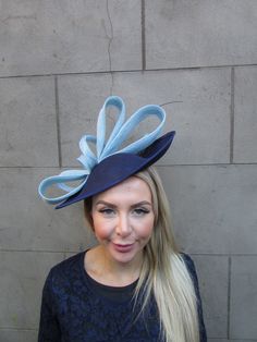 This hat is perfect for special occasions. Featuring light blue and navy blue detailing. Mounted on a thin headband. The base measures 30cm across at it's widest point. Perfect for races, weddings and special occasions! Made in the UK -   . Headband Formal, Hat Wedding, Fascinator Hat, Fascinator Hats, Feature Light, Formal Occasion, Blue Light, Fascinator, About Uk