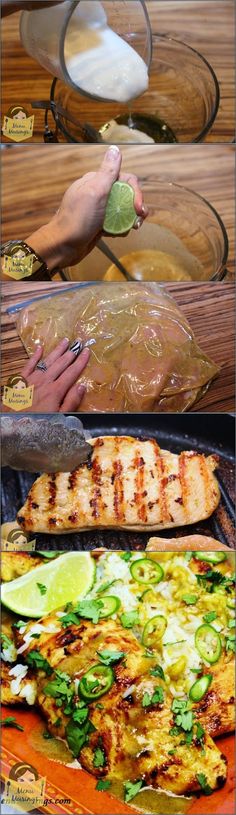 the process of making grilled fish is shown here