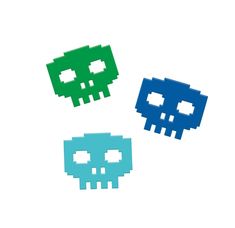 three pixel skulls are shown on a white background