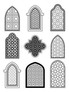 different types of windows and doors in the style of islamic art stock photo - image