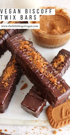 vegan biscoff twix bars with chocolate and peanut butter