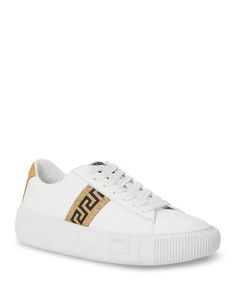 Versace Women's Lace Up Low Top Sneakers Luxury White Sneakers With Logo Plaque, Low Top Sneakers, Sneakers Online, Women Lace, Sneakers White, Low Top, Top Sneakers, Versace, Pick Up