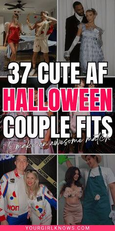 halloween costumes for couples with text overlay that reads 37 cute af halloween couple outfits