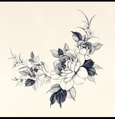 black and white drawing of flowers with leaves