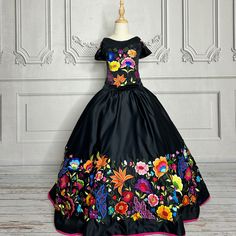 Multicolor Silk Dress With Intricate Embroidery, Traditional Embroidered Satin Dress, Multicolor Silk Dresses With Floral Embroidery, Silk Dress With Multicolor Embroidery For Spring, Embroidered Multicolor Silk Dresses, Mexican Floral Pattern, Dress With A Corset, Mexican Flowers, Skirt Blouse