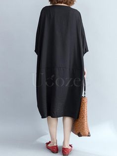 Sku CY-!32370 Material >70%Cotton Style Loose Feature Solid Occasion Going out , Casual , Vacation , Vintage Neckline Round-neck Seasons Spring , Autumn Type Midi Dresses Color BLACK Size FREE SIZE Size chart: Please consult the size chart we provide for this item's measurements to help you decide which size to buy. Please note: There may be 1-3cm differ due to manual measurement. CMINCH Bust Shoulder Sleeve Length FREE SIZE 136 57 31 111 Black Shift Midi Dress In Cotton, Casual Black Midi Dress For Daywear, Casual Black Relaxed Fit Midi Dress, Black Relaxed Fit Midi Dress, Black Relaxed Fit Midi Dress Casual Style, Black Relaxed Fit Midi Dress Casual, Black Relaxed Fit Midi Dress For Casual Wear, Casual Black Short Sleeve Midi Dress, Casual Short Sleeve Black Midi Dress