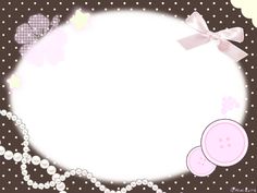 a pink and white polka dot background with pearls, buttons and bows on the border