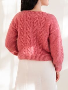 Brushed mohair and silk sweater, embellished with a cable knit pattern in a beautiful pink color. It feels exquisitely soft against the skin, providing both comfort and an enhanced sense of inner beauty. This product is made to order, time for knitting maximum 5 days, plus 3-5 days for delivery. Details Handcrafted • cable knit pattern • 70% super kid mohair, 30% Mulberry silk • brushed, soft mohair • feels super soft against the skin • cruelty free mohair • premium Italian yarn, with a low envi Brushed Mohair, Mohair Jumpers, Cable Knit Pattern, Silk Sweater, Mohair Wool, Mohair Sweater, Traditional Crafts, Knit Pattern, Inner Beauty