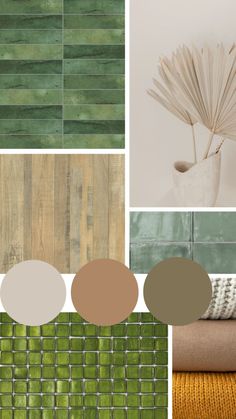 a collage of different shades of green and brown