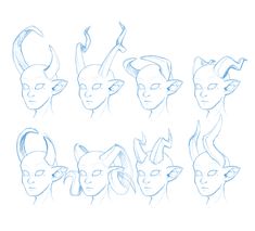 a drawing of various types of horned head and body shapes, including the horns on each side