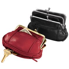 Carry your coins and other small trinkets in one easy-to-organize place by getting a Walter Drake leather coin clutch that has multiple easy-access pockets. Oc Inventory, Coin Sorting, Vintage Clutch Purse, Leather Clutch Purse, Pouch Purse, Red Wallet, Coin Purse Wallet, Leather Coin Purse, Black Wallet