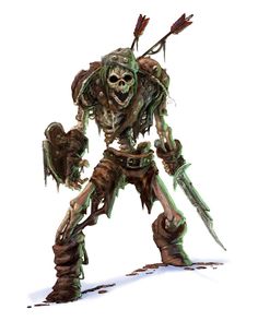 an image of a zombie character with two swords in his hand and one arm outstretched