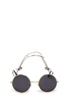 Chic Gold Round Frame Sunglasses, Gold Round Frame Sunglasses For Party, Gold Round Frame Party Sunglasses, Festival Metal Sunglasses With Mirrored Lenses, Metal Sunglasses With Mirrored Lenses For Festivals, Trendy Metal Round Frame Sunglasses, Metal Sunglasses With Tinted Lenses For Festival, Trendy Metal Sunglasses For Festivals, Bohemian Style Adjustable Glasses Chains For Parties