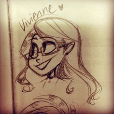 a drawing of a girl with glasses and the words viviene on her face