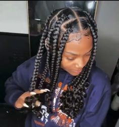 Jumbo Box Braids With Curls In Them, Jumbo Box Braids With Heart, 6 Jumbo Box Braids, Big Box Braids Jumbo With Beads, Big Box Braids Jumbo With Curly Ends, Jumbo Braids Hairstyles, Jumbo Box Braids Rubber Band Method, London Hairstyles, December Hairstyles