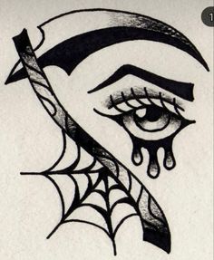 a drawing of a woman's eye with a spider web on it