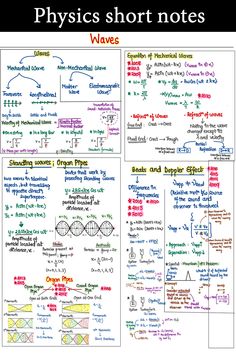 the physics short notes are written in different colors and sizes, including red, green, blue