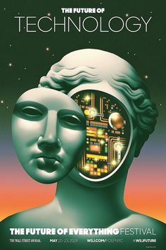 the future of technology poster with an image of a man's head