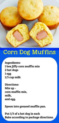 a recipe for corn dog muffins on a plate