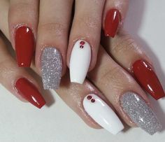 Red And White Nails, Red Acrylic Nails, Gingham Top, Nails Christmas, White Nail Designs, Christmas Nails Acrylic, White Nail, Nails Simple, Nails Gel