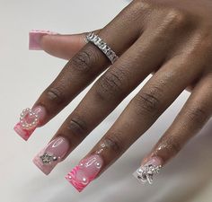 Medium Bling Nails, Small Nails, Duck Nails, Nails Salon, French Acrylic Nails