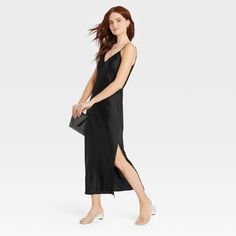 Women's Maxi Slip Dress - A New Day™ : Target Chic V-neck Slip Dress With Side Slits, V-neck Slip Dress With Side Slits For Night Out, Summer Evening Lined Slip Dress, Sleeveless Fitted Slip Dress For Daywear, Sleeveless Dress With Side Slits For Night Out, Fitted Sleeveless Slip Dress For Daywear, Spring Evening Slip Dress, Lined Slip Dress For Date Night, Spring Daywear Midi Dress With Bias Cut