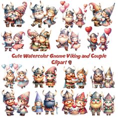 cute watercolor gnomes and couples clipart set 9 by digitalcoutz