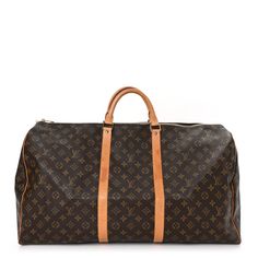 This is an authentic LOUIS VUITTON Monogram Keepall 60. This stylish duffle is crafted of signature Louis Vuitton monogram toile canvas. The bag features vachetta cowhide leather trim and rolled leather top handles with brass hardware. The top zipper opens the bag to a spacious cocoa brown fabric interior. Cocoa Brown, Brown Fabric, Brass Hardware, Leather Trim, Leather Top, Authentic Louis Vuitton, Cowhide Leather, Leather Trims, Louis Vuitton Monogram