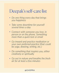 a poster with the words deepak's self - care list