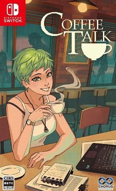 the cover to coffee talk, featuring a woman sitting at a table in front of a laptop