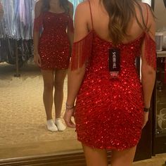 I Had The Straps Reinforced When I Bought It Due To Its Weight. It’s Extremely Comfortable And The Off The Shoulder Fringe Adds Such A Fun Yet Classy Detail! Sherri Hill Dress, Sherri Hill Dresses, Sherri Hill, Wearing Dress, Off The Shoulder, Size 2, Mini Dress, Womens Dresses, Red