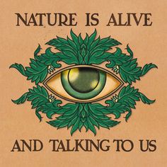 a book cover with an eye and the words nature is alive and talking to us