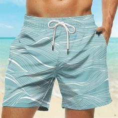 Category:WE-Pants; Season:Summer; Fabric:Polyester; Gender:Men's; Style:Hawaiian,Casual; Elasticity:Micro-elastic; Occasion:Beach,Holiday; Fit Type:Regular Fit; Function:Quick Dry; Waistline:Mid Waist; Pattern:Lines / Waves; Design:with Mesh lining,3D Print,Elastic Waist,Drawstring; Pants Type:Swim Shorts,Swim Trunks,Board Shorts; Fly Type:Elasticity,Drawstring; Front page:FF; Listing Date:12/28/2023; Production mode:External procurement; Hips:; Length:; Waist:; Fit US Size:; Fit UK Size:; Fit E Mens Shorts Pattern, Swim Trunks For Men, Beach Wardrobe, Waves Design, Swimming Trunks, Pants Summer, Holiday Beach, Mens Boardshorts, Mens Swim Trunks