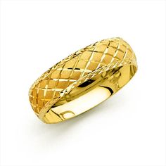 a yellow gold ring with woven design on the outside and inside, set against a white background