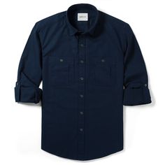 Description Details Care Fit A fixer can't stand idle, he must roll his sleeves and dig in. We know this timeless dark navy will be a strong contender for your favorite go-to shirt. The twill fabric has a slight slub texture making it more casual. Classically styled with expanding patch pockets, roll tabs for your sleeves, reinforced seams and durable metal buttons. Fitted with a smart hidden button collar, it's cut in a comfortable clean fit. Team yours with your favorite denim and well worn bo Button Shirt Outfit Men, Button Shirt Outfit, Banded Collar Shirts, Shirt Outfit Men, Utility Shirt, Stylish Mens Fashion, Casual Long Sleeve Shirts, Twill Fabric, Button Shirt