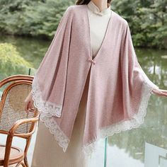 Top Rated Retro Women Knitted Cardigan Cape Shawl Lace Trim One Button Elegant Party Sweet, Fashion Women's Sweaters Shawl Patterns Sewing, Regency Shawl, Shawl Aesthetic, Fae Style, Twink Fashion, Cute Shawl, Retro Style Women, Mens Knitted Scarf, Shawl Outfit