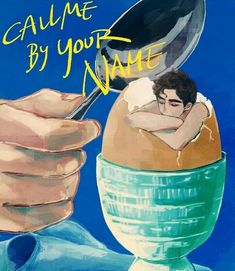 a painting of a man laying in an egg shell with the words calme by your name on it