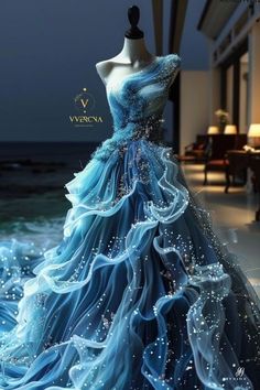 Ball Gowns Fantasy, Ocean Outfits, Ocean Dress, Fantasy Clothes, Magic Dress, Pretty Quinceanera Dresses