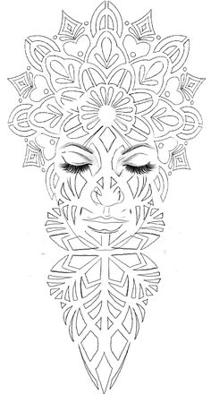 a woman's face with an intricate pattern on the forehead and eyes, as well as