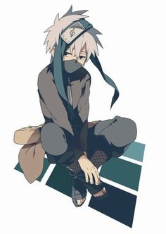 an anime character sitting on the ground