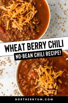 Wheat Berry Chili - No Bean Chili Recipe Bowl Of Chili, Bean Chili Recipe, Cozy Dinner