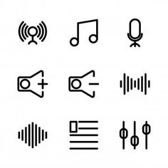 music icons are shown in black and white, including microphones, headphones, musical notes