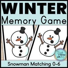 a snowman matching game with the words winter memory game and an image of a snowman