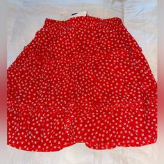 Red Floral Skirt, Size Xs Red Midi Skirt For Beach, Red Relaxed Skirt For Summer, Red Casual Midi Skirt, Red Relaxed Fit Skirt For Summer, Casual Red Midi Skirt, Red Beach Midi Skirt, Red Skirted Bottoms For Summer, Spring Vacation Red Skirt, Red Flowy Skirt For Spring