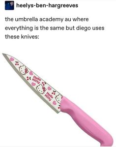 a pink hello kitty knife with hello kitty on it